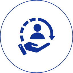 Blue icon of hand holding a person.