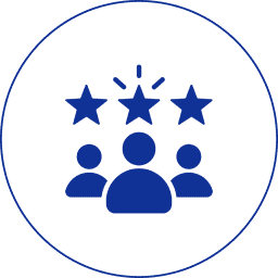 People with stars icon in blue circle.