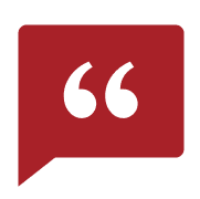 Red speech bubble with quotation marks.